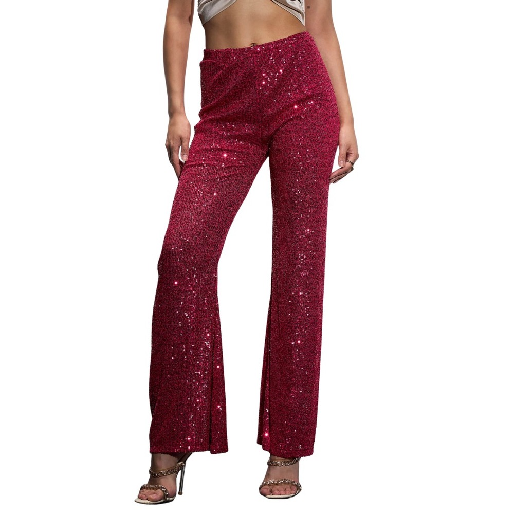 Rachel Zoe Hot Pink Sequin Wide Leg Pants Womens M Elastic Waist Disco Glam Y2K